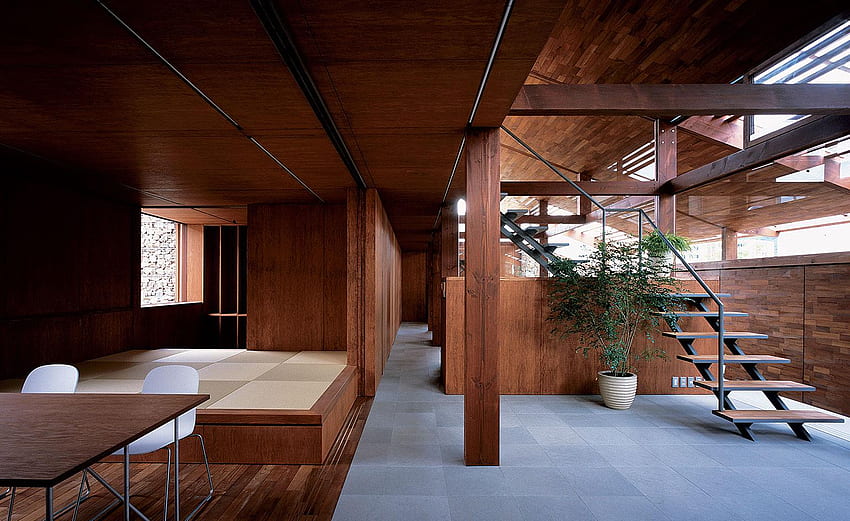 Wewnątrz Kamiennego Domu Hiroshi Sambuichi w Japonii. *, minimalny dom Tapeta HD