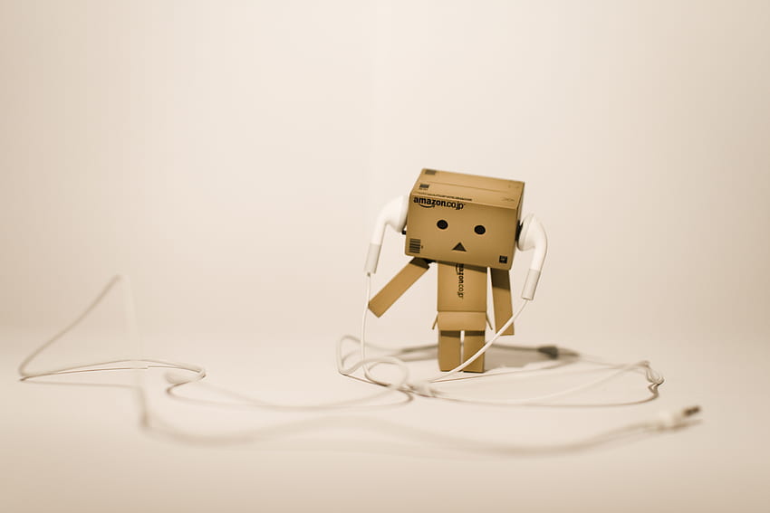 Music, Headphones, Danbo, Cardboard Robot HD wallpaper