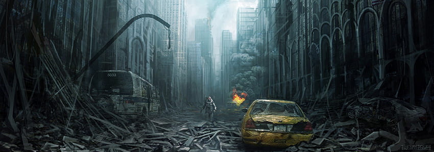 En medio de las ruinas, fin del mundo, lluvia radiactiva, ciudad en ruinas, apocalipsis, armageddon fondo de pantalla