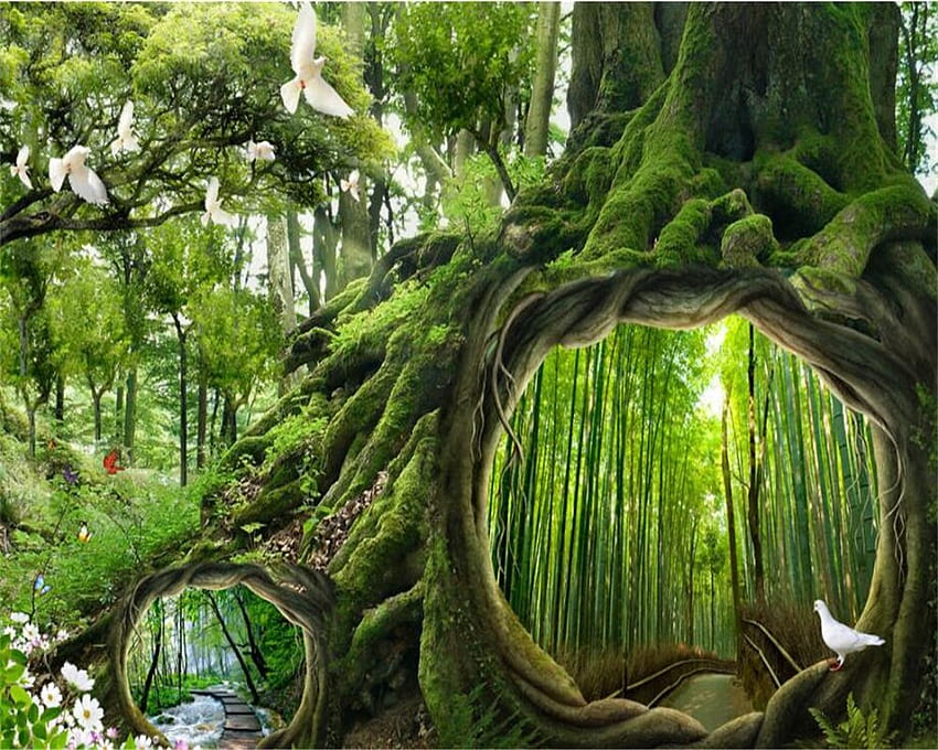 Beibehang duży wysokiej jakości 3D magiczny leśny drzewo dziura kawiarnia tło do pokoju dziecięcego na ściany 3 d . . -AliExpress Tapeta HD