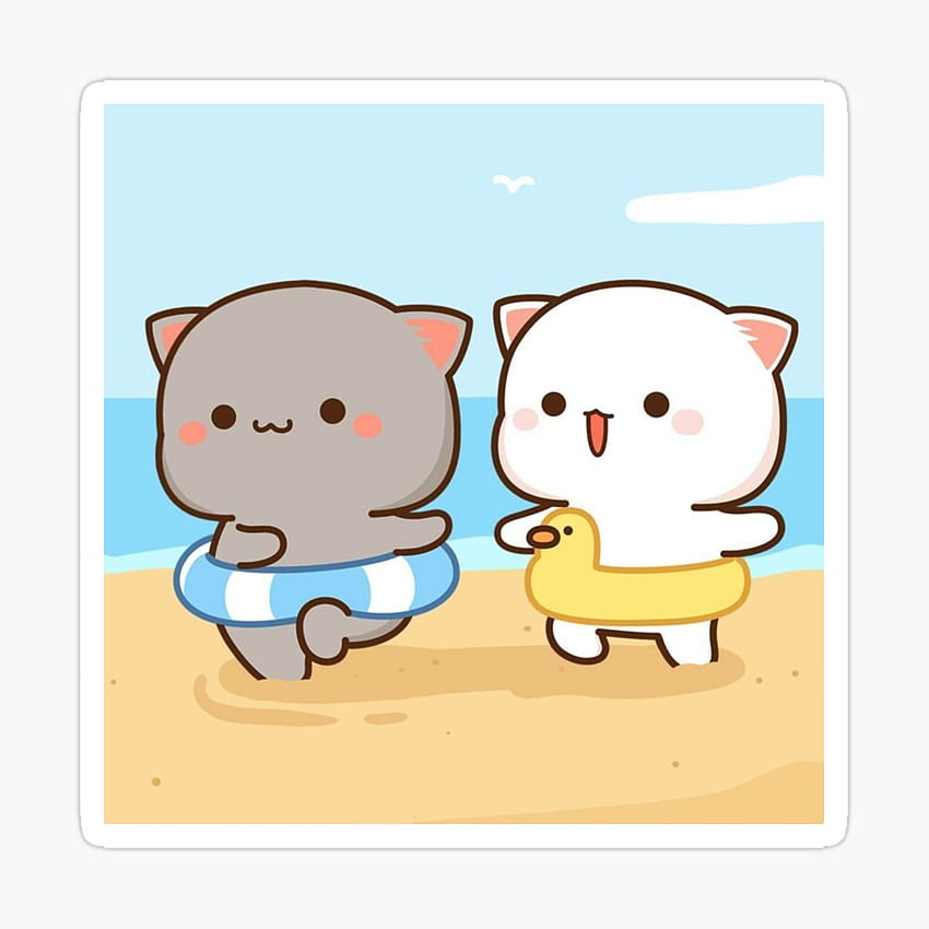 Rubber Ring - Mochi Peach and Goma Cats Sticker by TheShopYouLove. Redbubble HD phone wallpaper