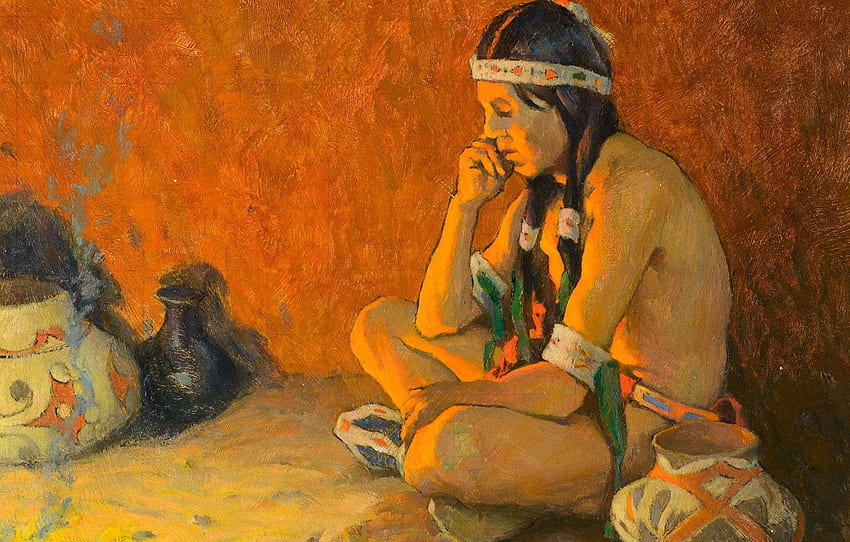 containers, Eanger Irving Couse, thoughtful Indian, The Thinker for , section живопись HD wallpaper