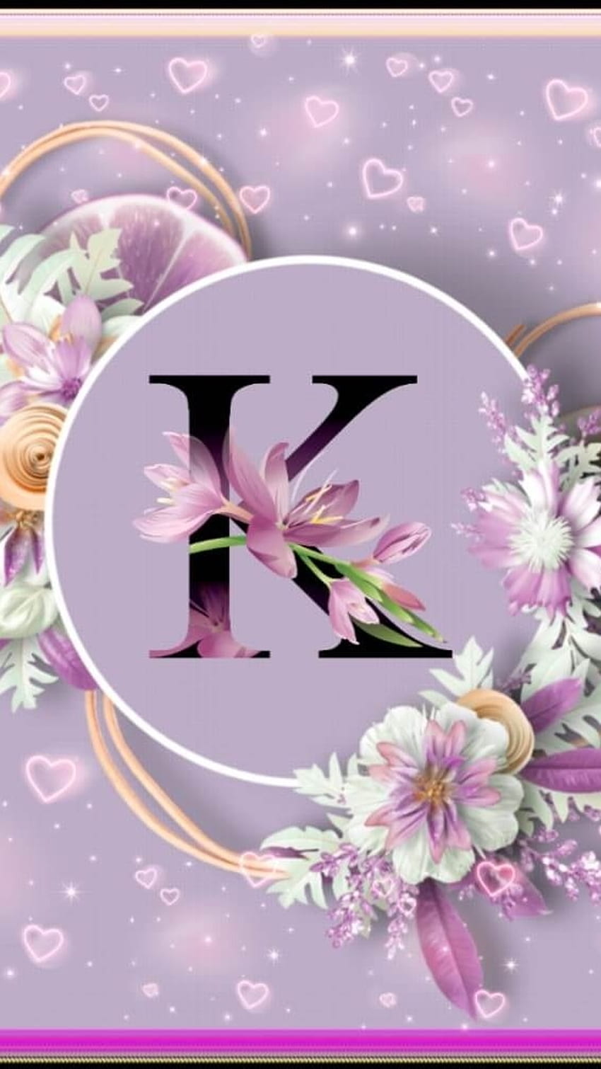 K 편지, 보라색 배경, 꽃 디자인 HD 전화 배경 화면