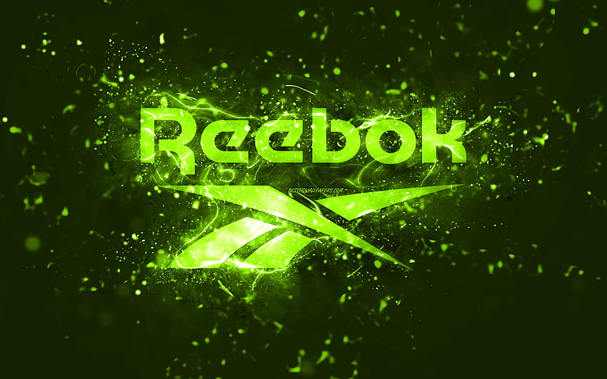 Reebok lime logo, , lime neon lights, creative, lime abstract background, Reebok logo, brands, Reebok HD wallpaper