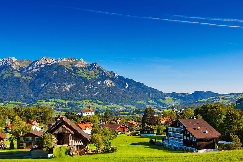 Swiss Alps, Mountains, Town, Switzerland, , World, Switzerland Villages HD wallpaper