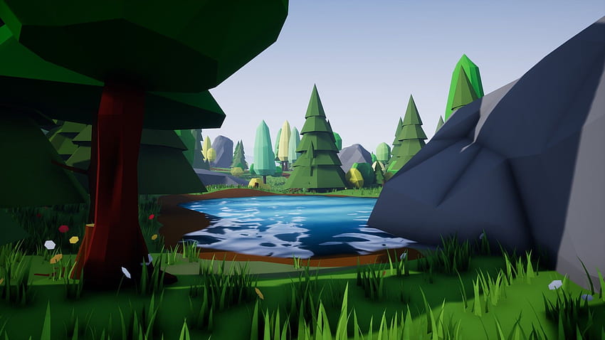 low poly, Unreal Engine 4, Environment, Nature, Forest, Lake / and Mobile Background HD wallpaper