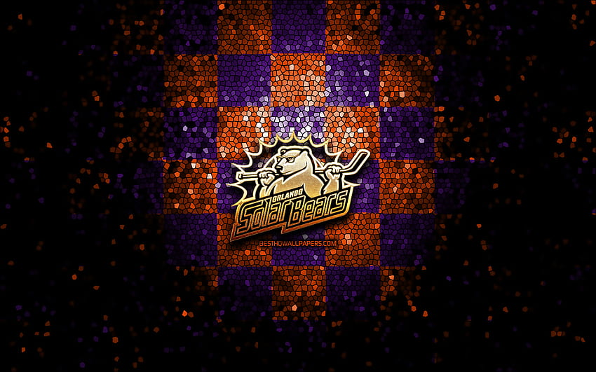 Orlando Solar Bears, logo glitter, ECHL, a scacchi arancio viola, hockey, squadra di hockey americana, logo Orlando Solar Bears, arte del mosaico Sfondo HD