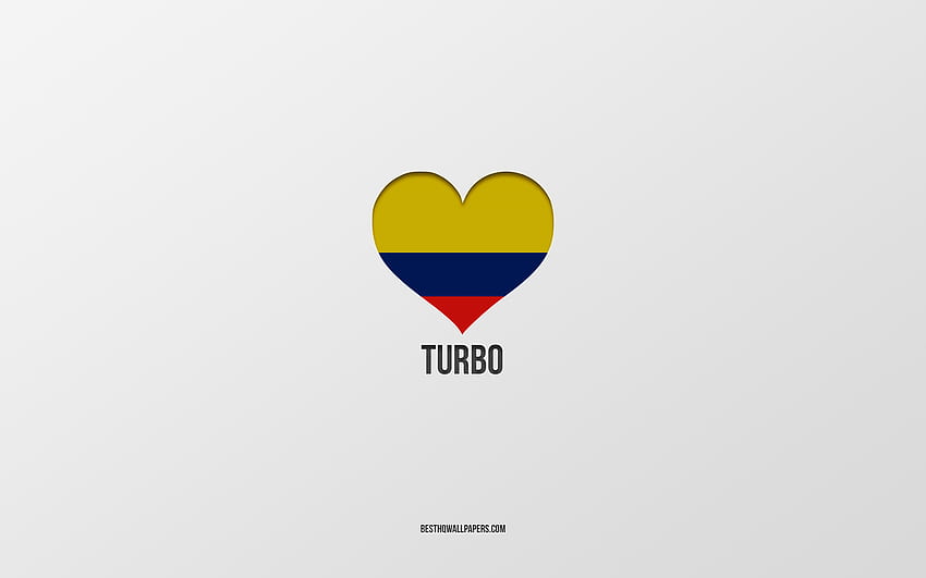 I Love Turbo, Colombian cities, Day of Turbo, gray background, Turbo, Colombia, Colombian flag heart, favorite cities, Love Turbo HD wallpaper
