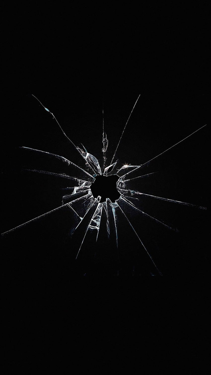 Ventana del logotipo de Apple Dark Broken iPhone 6 . iPhone, iPad activado. Vidrio roto, rota, Oscuro, Agrietado fondo de pantalla del teléfono