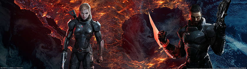 เกมหน้าจอคู่ Mass Effect Dual Monitor วอลล์เปเปอร์ HD
