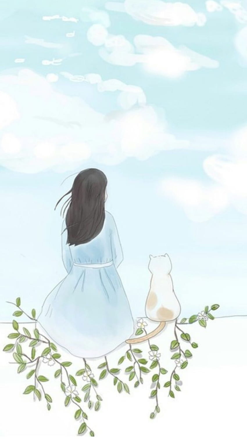 Girl And Cat Sitting Down Drawing - Cool drawing, Girly art, Anime art girl, Girl With Cat HD電話の壁紙
