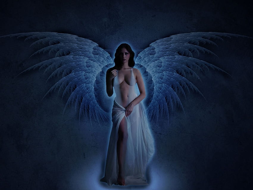 Blue Angel, sanat eseri, kanatlar, soyut, cg, 3d, fantezi, güzel, melek HD duvar kağıdı