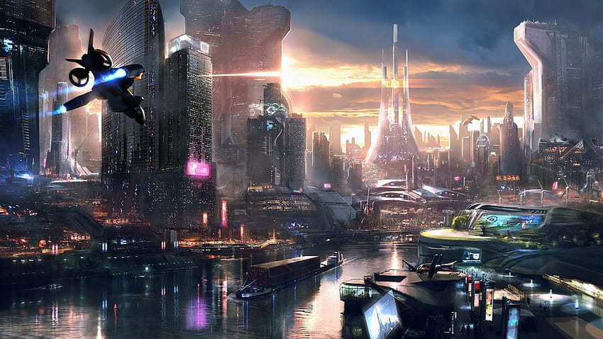 ficção civilizacional: . Cidade futurística, Cidade cyberpunk, Cidade de ficção científica, Civilização futura papel de parede HD