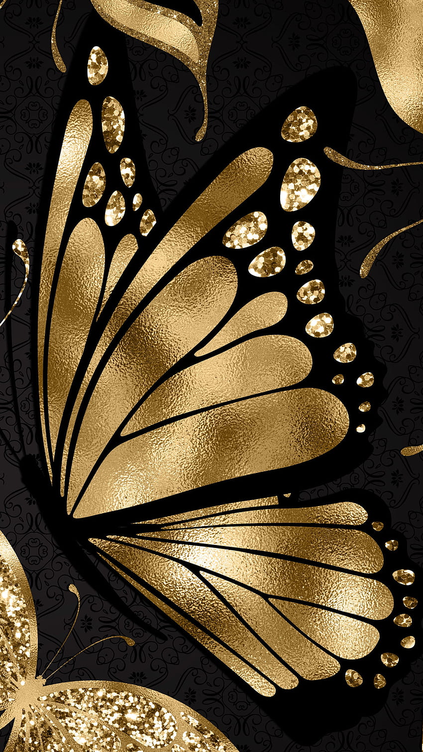 Rossana Rodas na iPhonie. Motyl, malarstwo motyli, sztuka motyli, czarno-złoty motyl Tapeta na telefon HD