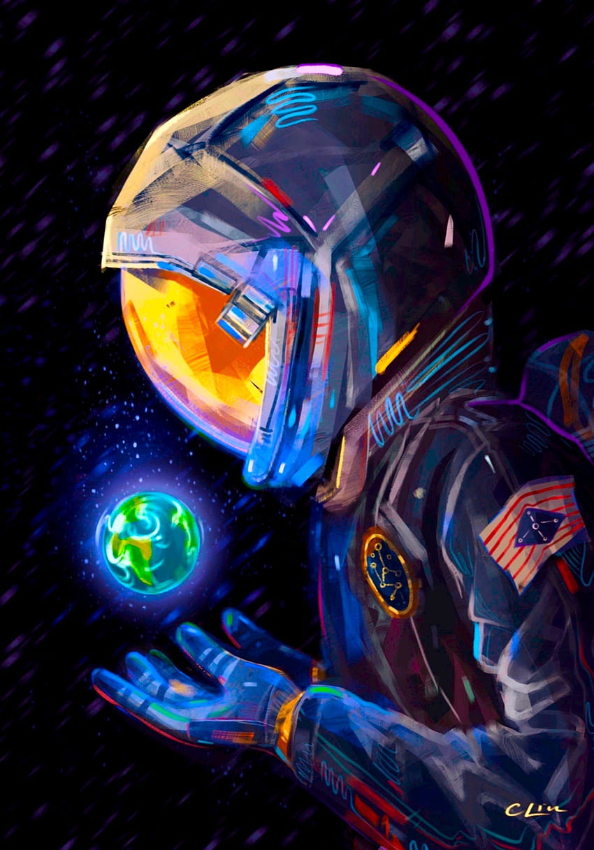 Arte, tierra, tierra, planeta, cosmonauta, traje espacial, traje espacial fondo de pantalla del teléfono