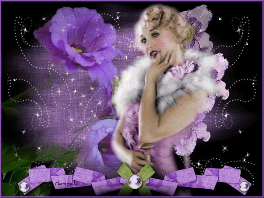 vendimia, púrpura, dama, flor fondo de pantalla