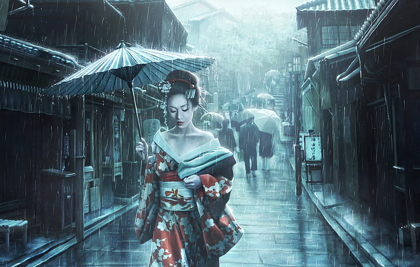 예술, 소녀, 예술, 소녀, 스트리트, 비, 아시아, 우산, 우산, 일본, 게이샤, 일본어, 삽화, 샤워, 문자, Memoirs of a Geisha, 일본 미술 for , 섹션 арт, 일본 소녀 예술 HD 월페이퍼