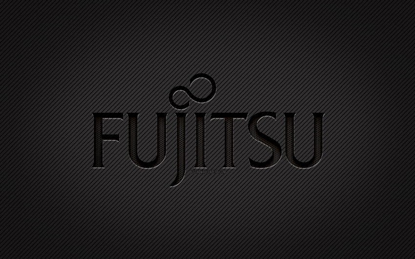 Fujitsu carbon logo, , grunge art, carbon background, creative, Fujitsu black logo, brands, Fujitsu logo, Fujitsu HD wallpaper