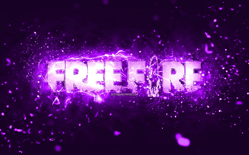 Garena Fire Violett-Logo, violette Neonlichter, kreativer, violetter abstrakter Hintergrund, Garena Fire-Logo, Online-Spiele, Fire-Logo, Garena Fire HD-Hintergrundbild