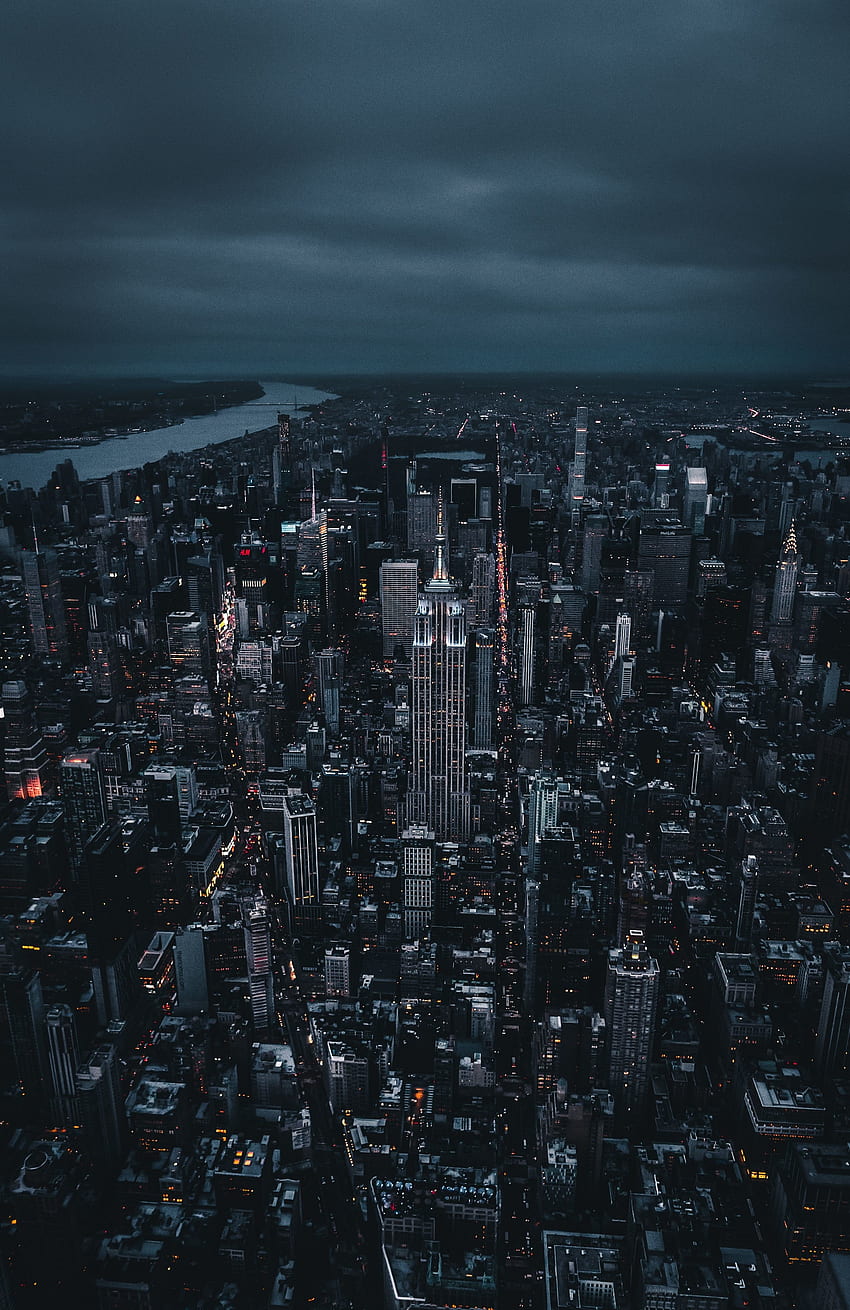 New york, gelap, malam, kota, pemandangan udara wallpaper ponsel HD