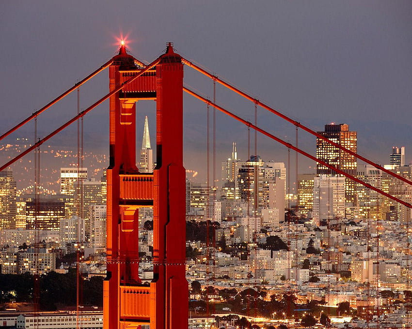 Golden Gate Bridge San Francisco, night, golden, architecture, gate, large, orange, lights, bridge, building, nature, sky, steel, sanfrancisco HD wallpaper