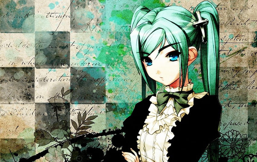 Anime Girl Green Hair Cross . Anime Girl Green Hair Cross stock HD wallpaper