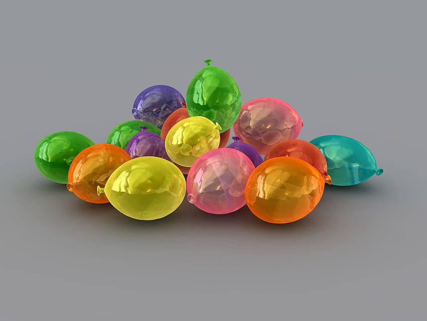 Trasparente, multicolore, eterogeneo, 3D, palle, ovali, mucchio Sfondo HD