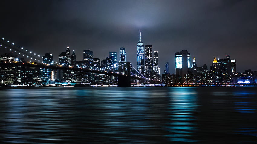 Бруклински мост, нощ, градски пейзаж HD тапет