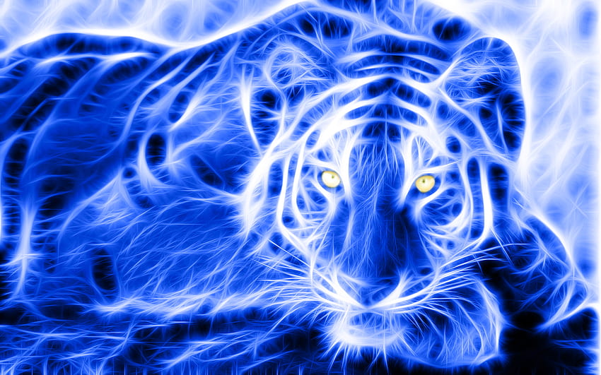 Arte do tigre, tigre de fogo azul papel de parede HD