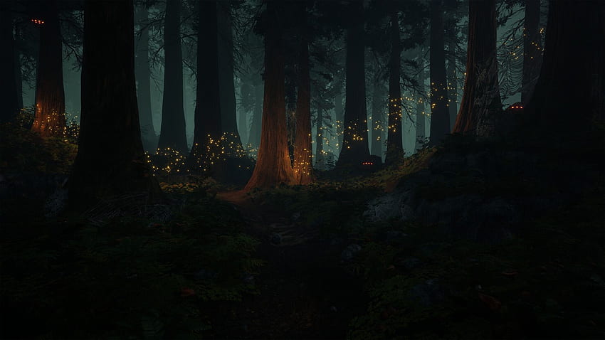 Fantasy forest art by Tobias Hofmann. Dark landscape, Fantasy forest, Forest art, Aesthetic Forest HD wallpaper