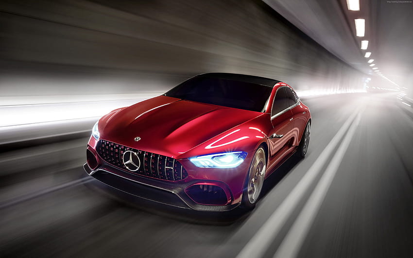 Time Lapse Of Red Mercedes Benz Sports Car HD wallpaper