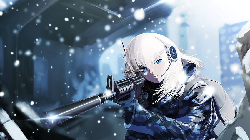 White Hair, Sniper, Girl, Soldier, Anime Soldier HD wallpaper