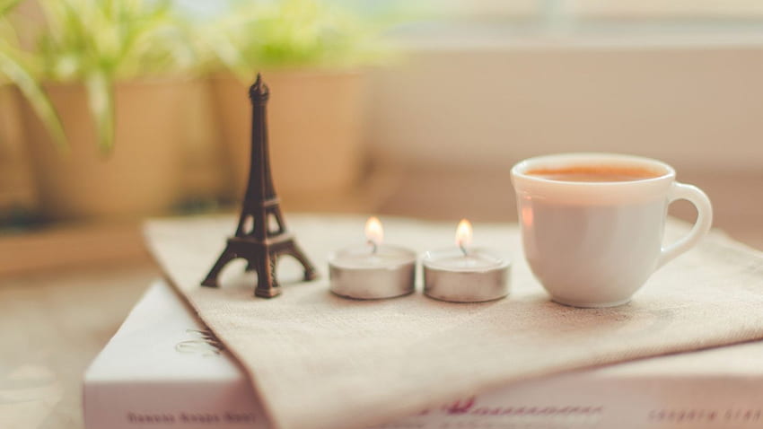 candles eiffel tower coffee cup book vintage, Retro Coffee HD wallpaper