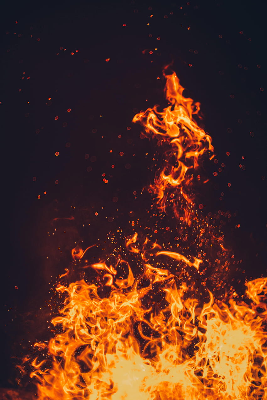 Fire, Bonfire, Dark, Flame, Sparks HD phone wallpaper