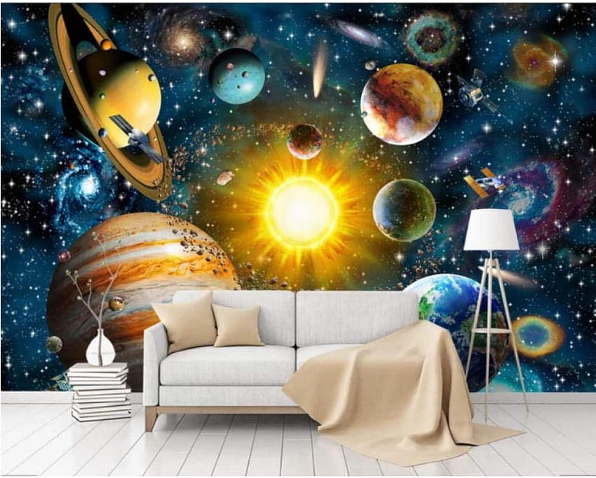 3D ręcznie malowany kosmos wszechświat naklejki ścienne dla dzieci chłopcy sypialnia dekoracje ścienne do domu niestandardowe kartonowe 200 cm x 140 cm : Baby, Luar Angkasa Tapeta HD