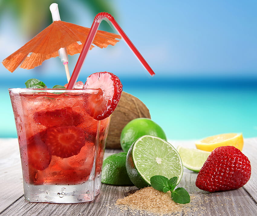 Cocktails, refreshment, drink, beach HD wallpaper