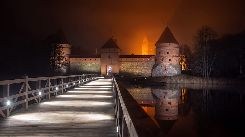 Château de l'île de Trakai Lituanie, île de Trakai, graphie nocturne, château, Lituanie Fond d'écran HD