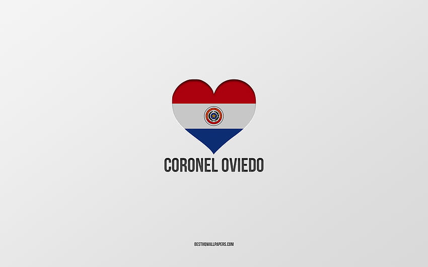 I Love Coronel Oviedo, Paraguayan cities, Day of Coronel Oviedo, gray background, Coronel Oviedo, Paraguay, Paraguayan flag heart, favorite cities, Love Coronel Oviedo HD wallpaper