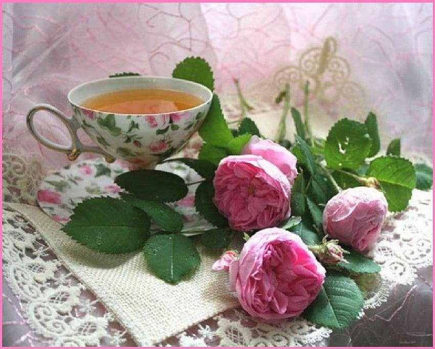 L'ora del tè con le rose, natura morta, fiori, rose, l'ora del tè Sfondo HD