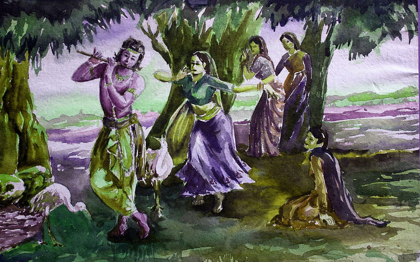 Painting Radha And Krishna , Krishna Leela HD wallpaper