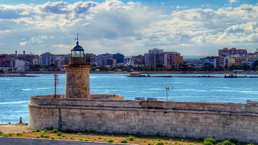 Lungomare, Bari, Italy, water, stone, darkness, houses, refelction, sky,  lights, HD wallpaper | Peakpx