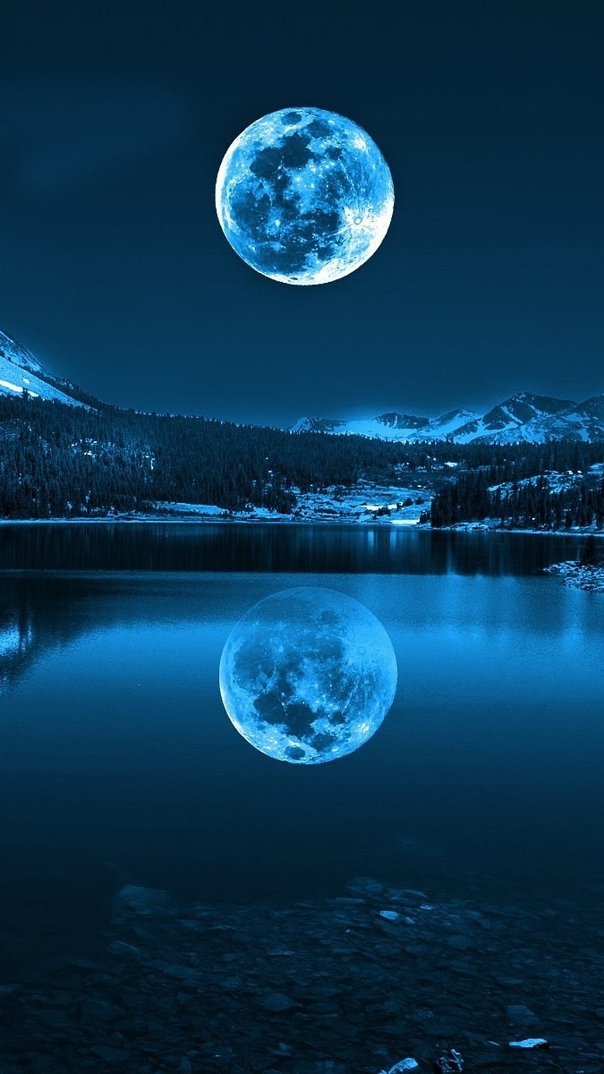 Bulan, Tema Biru, pantulan bulan wallpaper ponsel HD