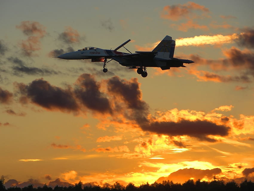 In the Fading Light, jet, russian, sukhoi, su-27, sky, su27, sunset HD wallpaper