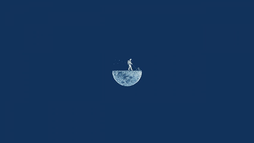 Moon Mow, luna, minimalismo, iphone, astronauta, azul, sistema operativo, onda minimalista fondo de pantalla
