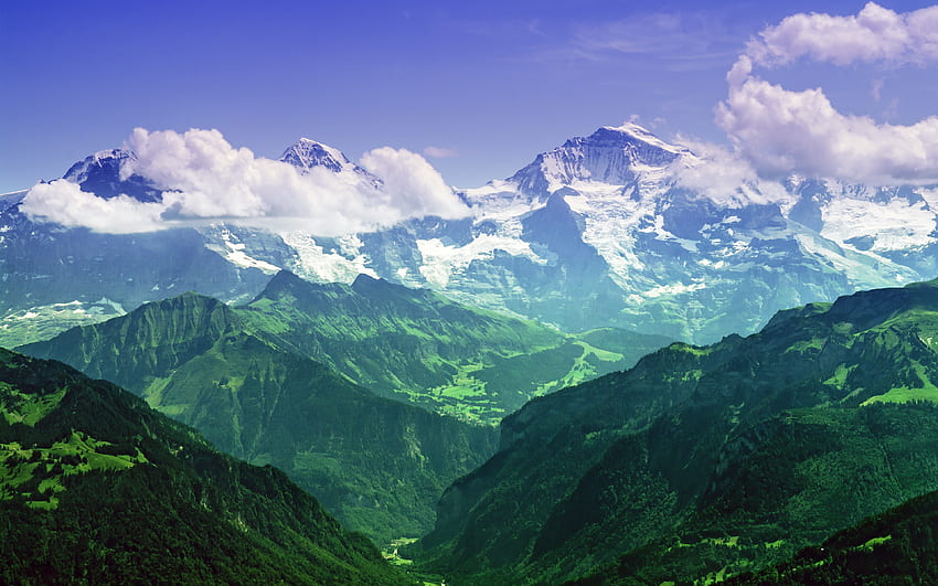 Pegunungan Alpen Swiss, pegunungan hijau, alam Wallpaper HD