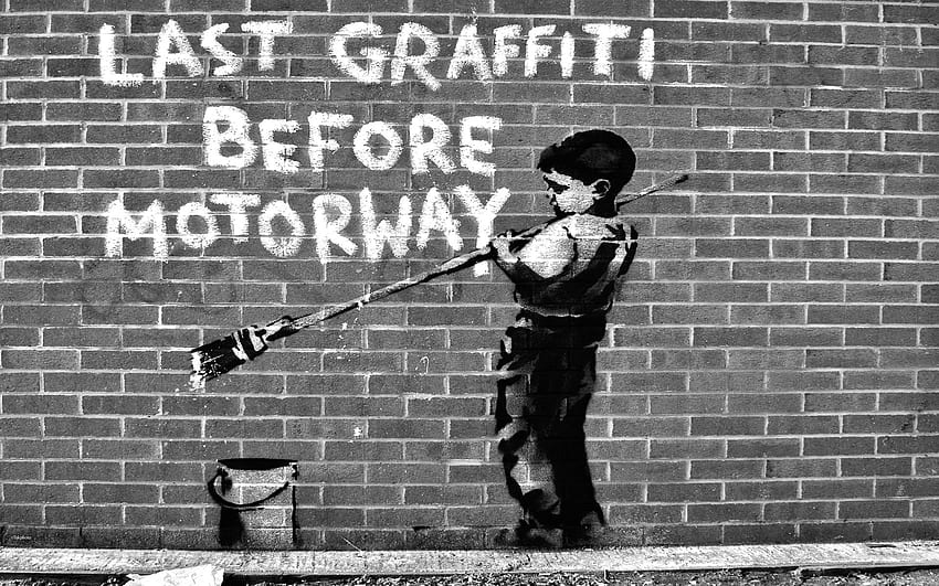 El último grafiti de Banksy antes de la autopista. fondo de pantalla