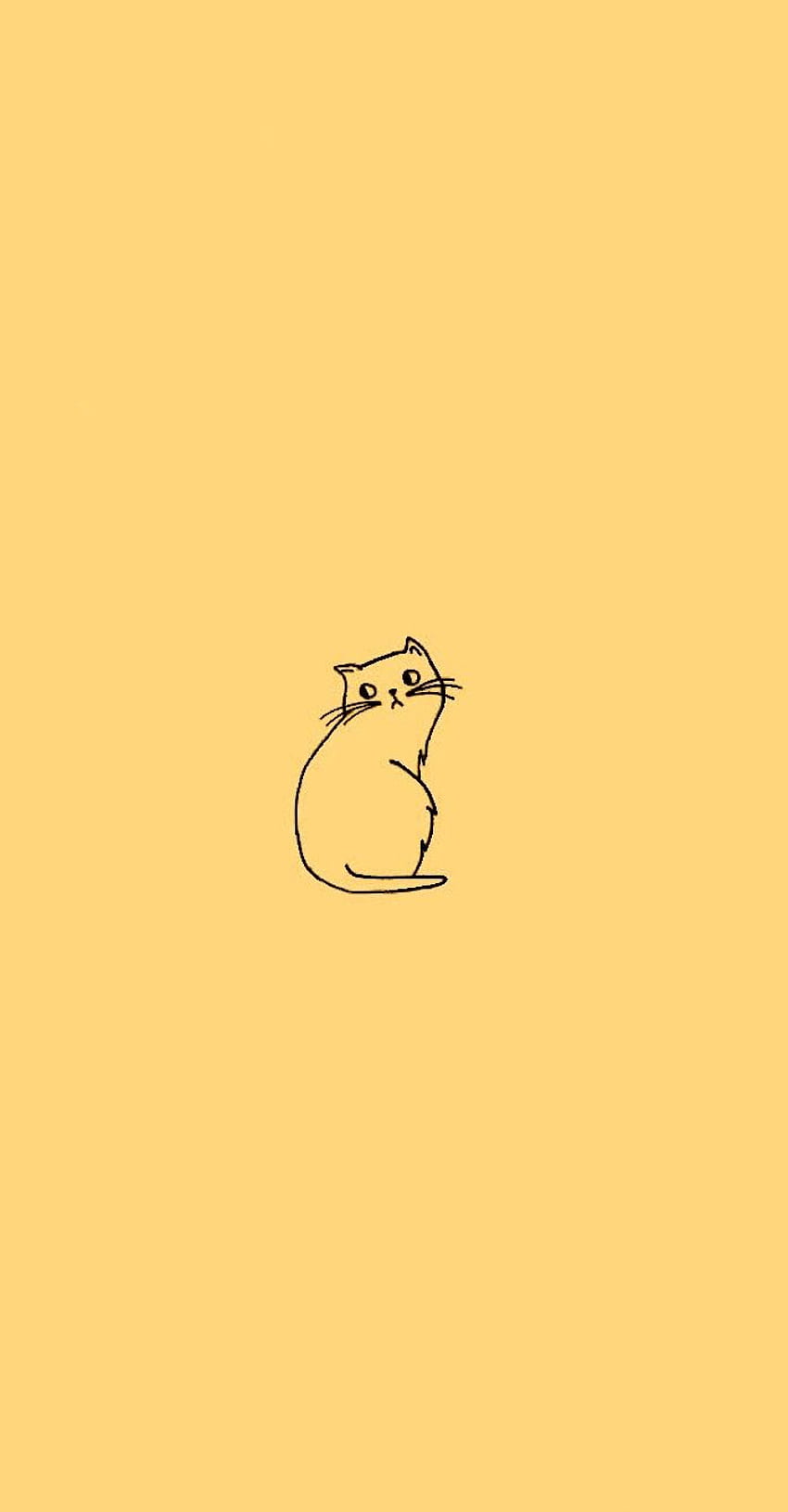 Garabato de gato en edición amarilla girasol del original, Aesthetic Minimal fondo de pantalla del teléfono