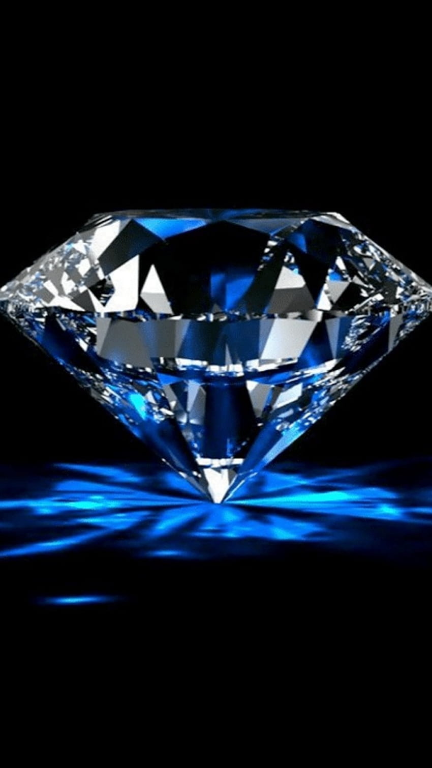 Blue Diamond, Diamond Reflection, diament, odbicie, czerń, tło Tapeta na telefon HD