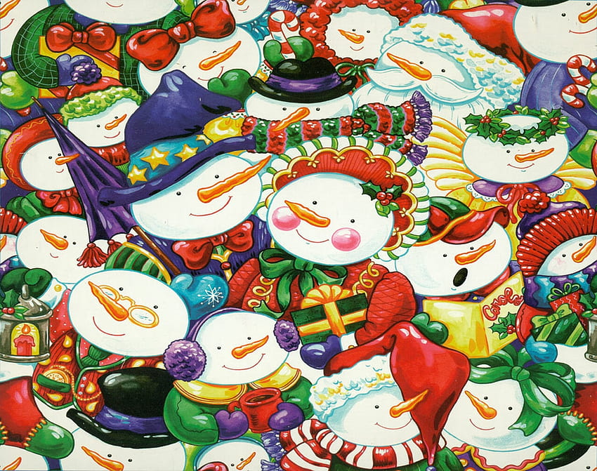 Happy Snowmen Families, snowman, famlies, happy, friends HD wallpaper