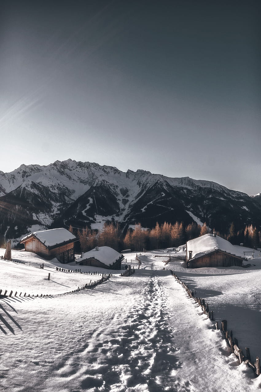 Winter, Nature, Mountains, Snow, Path, Village HD phone wallpaper